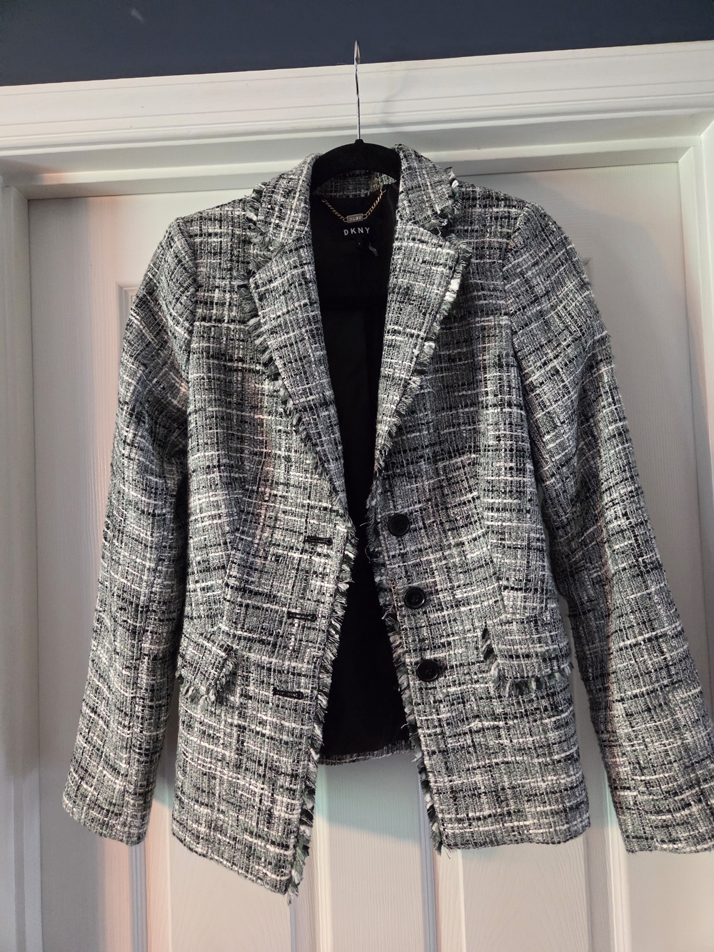 DKNY Black and White Tweed Blazer Jacket
